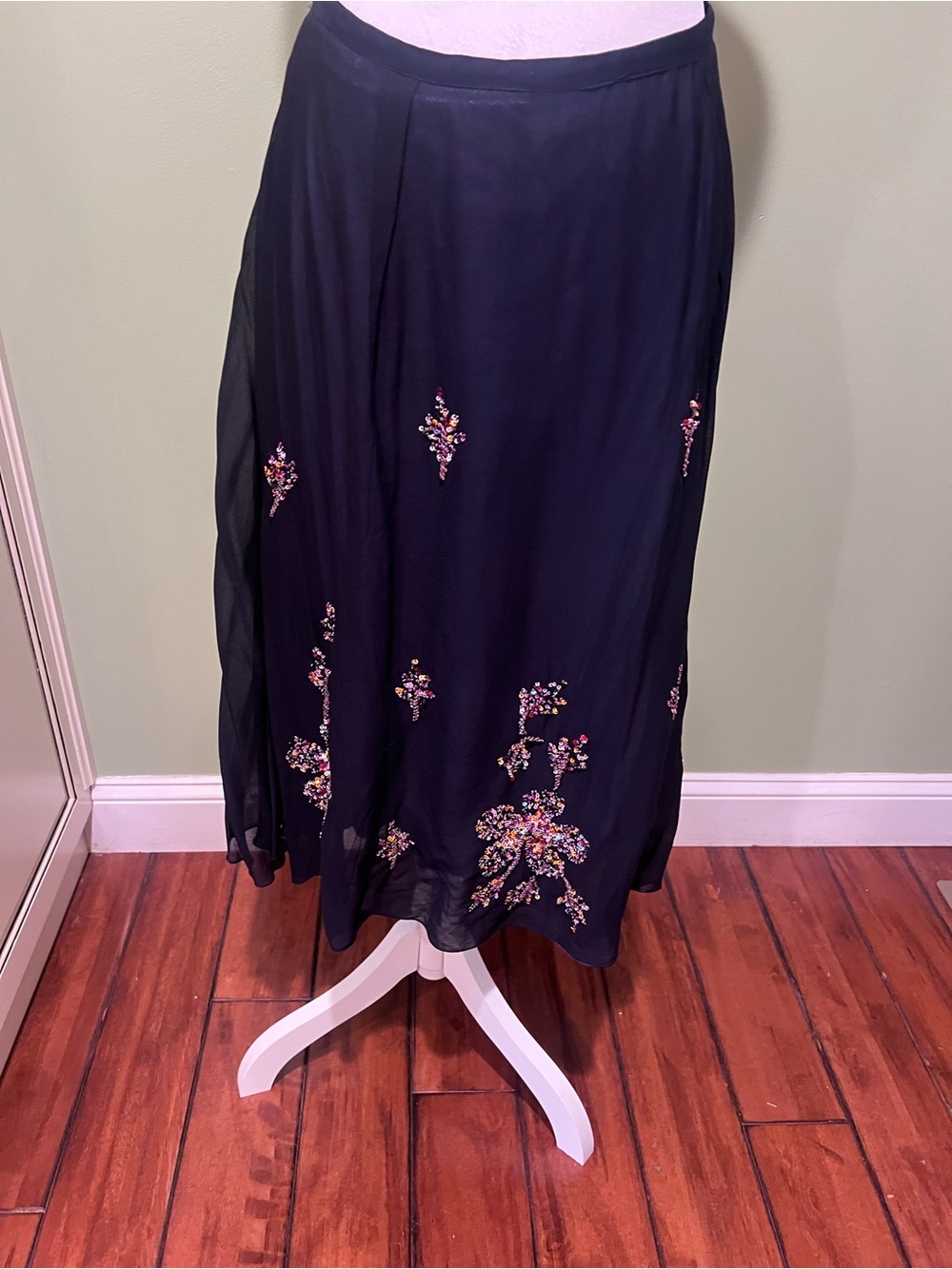 Embellished Black A-Line Midi Skirt